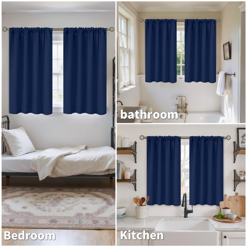 BGment Blackout Curtains for Bedroom 45 Inch Length - Room Darkening Drapes Thermal Insulated with Rod Pocket for Short Living Room Kitchen Bathroom Window, 42 x 45 Inch, 2 Panels, Navy Blue - Image 2